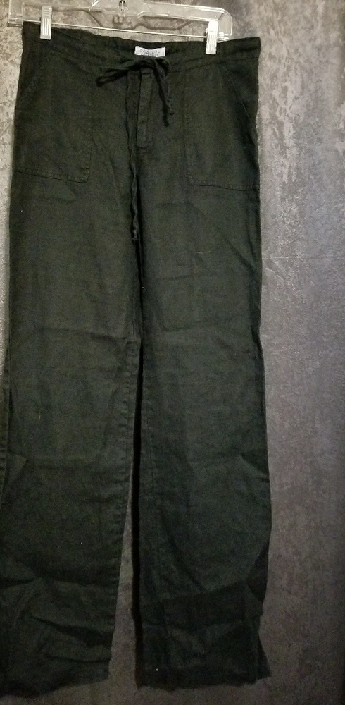 Black linen wide leg draw string pants